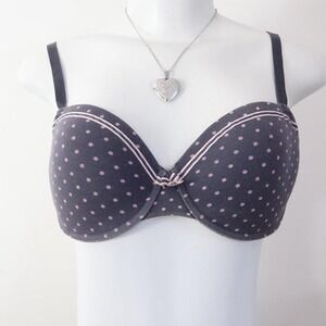y2k la senza charcoal pink polka dot bra mcbling bimbo 36C